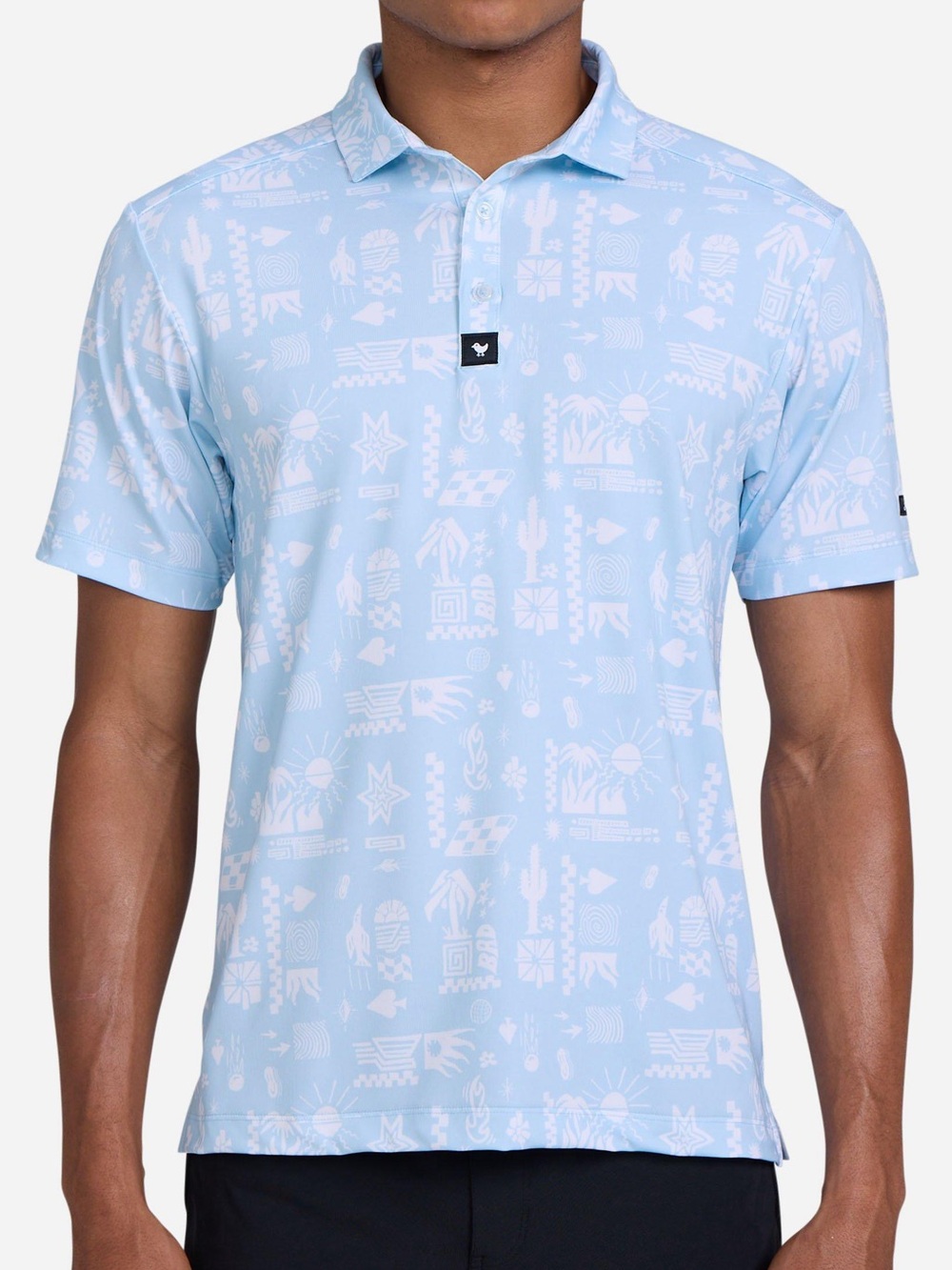 Bad Birdie Core Performance Short Sleeve Golf Polo Shirt Printed Sky Blue Sz XL